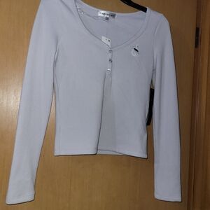 Madden Girl Soft Light Gray Long Sleeve Top With Coffee Symbol